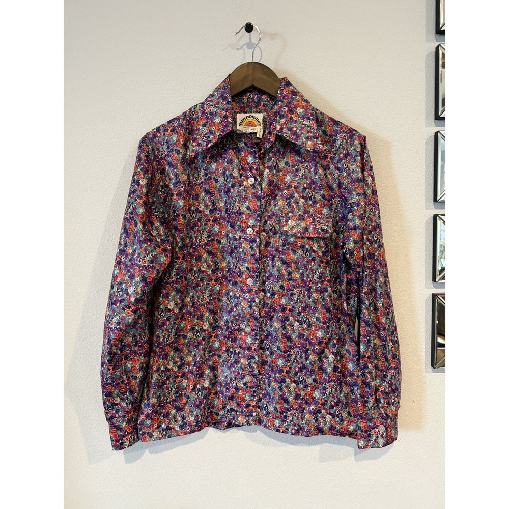 Vintage Sundowner Floral Button Up Shirt Large Made in Japan 70s Nylon